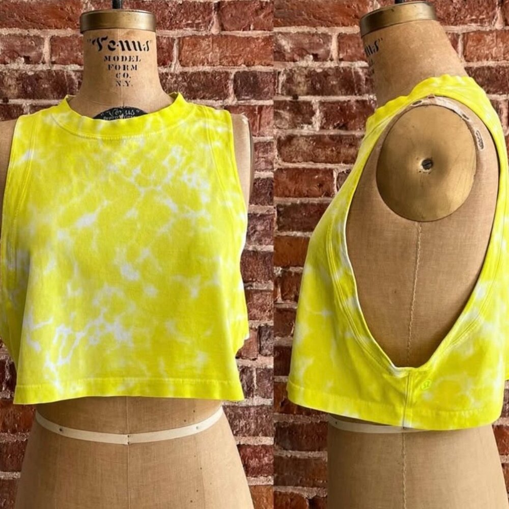 Lululemon yellow tie dye cropped tank top S/M